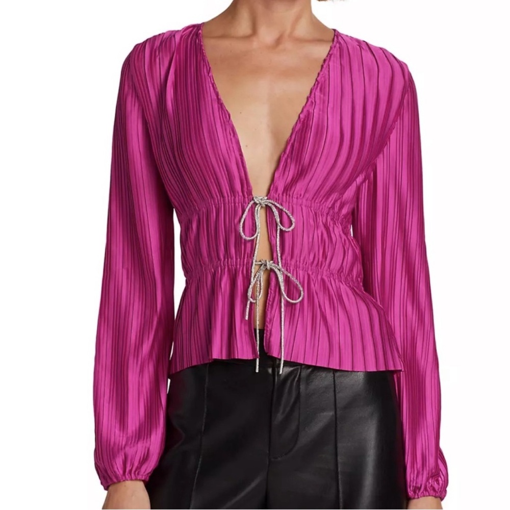 WAYF • Peyton Plunge Plisse Blouse